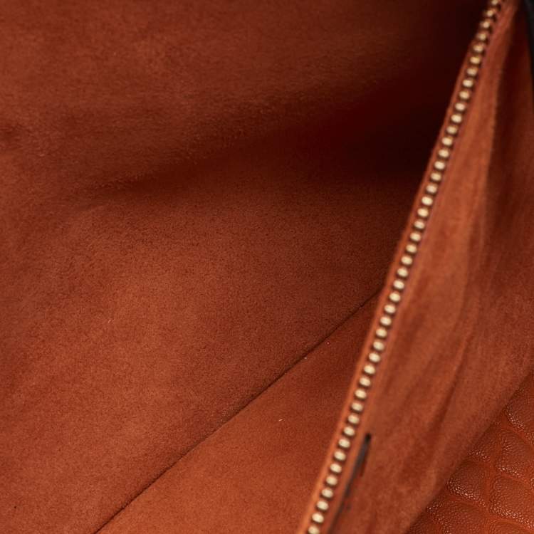 Pre Owned Dior Orange Canyon Grained Leather Large Lady Dior Tote