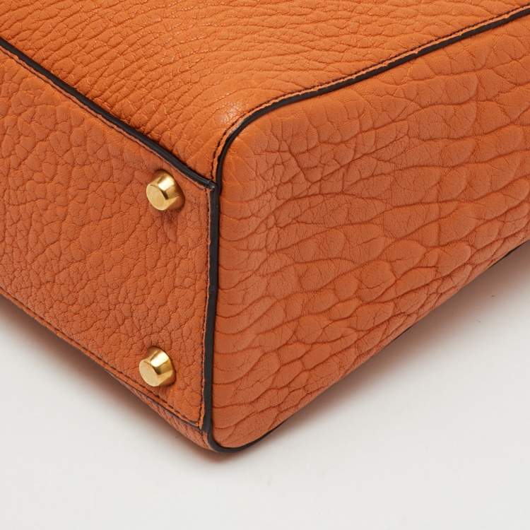 Pre Owned Dior Orange Canyon Grained Leather Large Lady Dior Tote