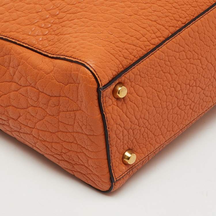 Pre Owned Dior Orange Canyon Grained Leather Large Lady Dior Tote