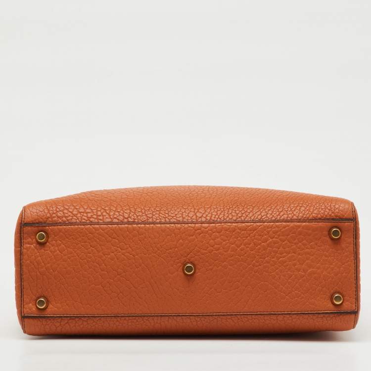 Pre Owned Dior Orange Canyon Grained Leather Large Lady Dior Tote