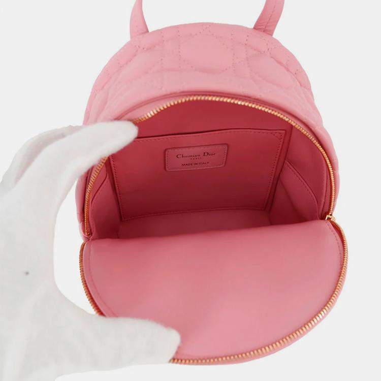 Pre Owned Dior Cannage Backpack Pink Leather Size Mini