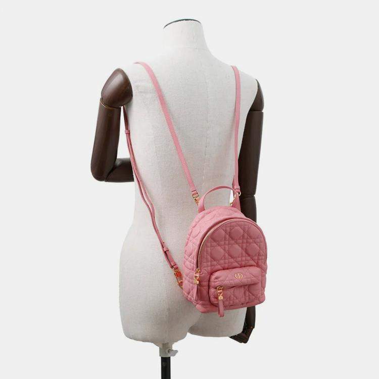 Pre Owned Dior Cannage Backpack Pink Leather Size Mini