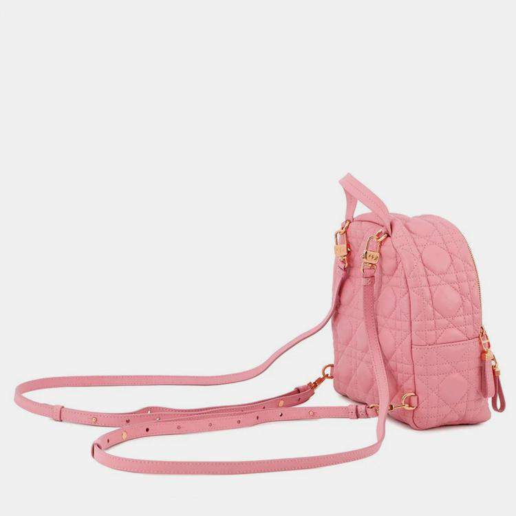 Pre Owned Dior Cannage Backpack Pink Leather Size Mini