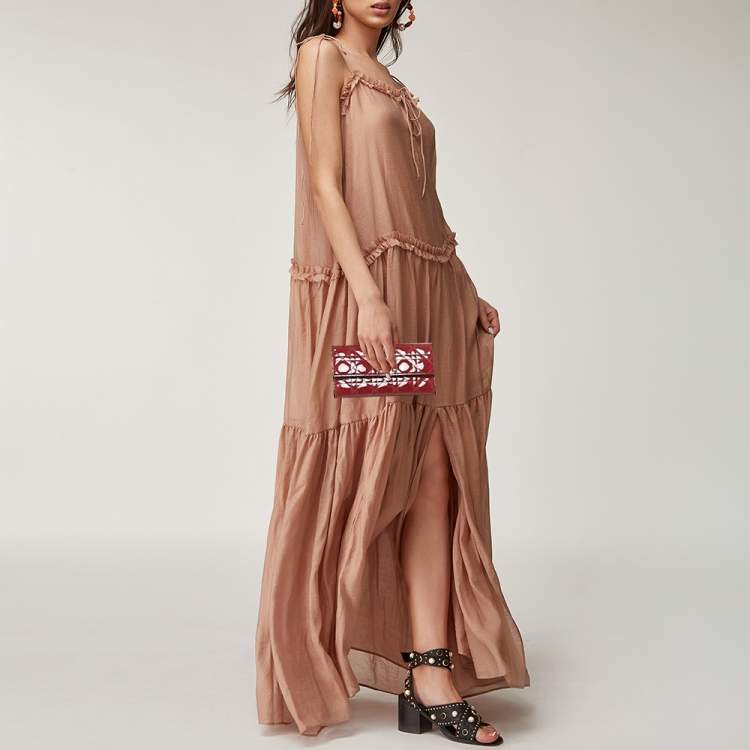 Pre Owned Dior Red Cannage Patent Leather Lady Dior Wallet On Chain