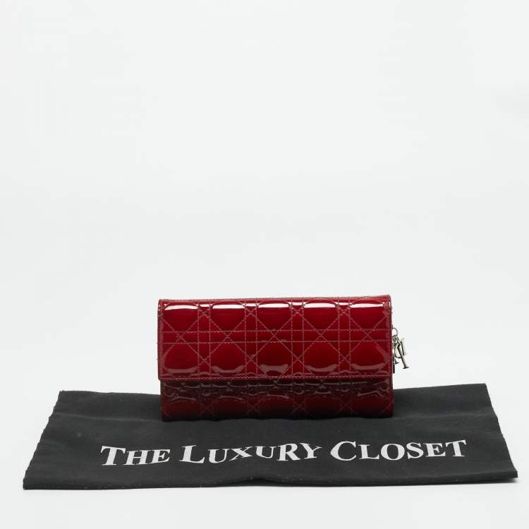Pre Owned Dior Red Cannage Patent Leather Lady Dior Wallet On Chain