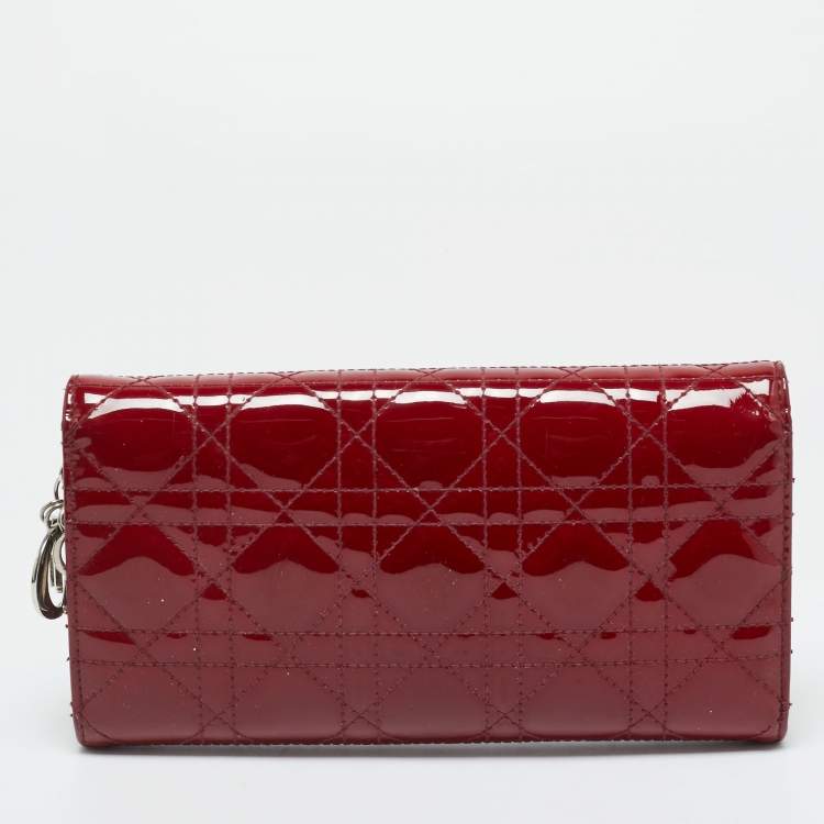 Pre Owned Dior Red Cannage Patent Leather Lady Dior Wallet On Chain