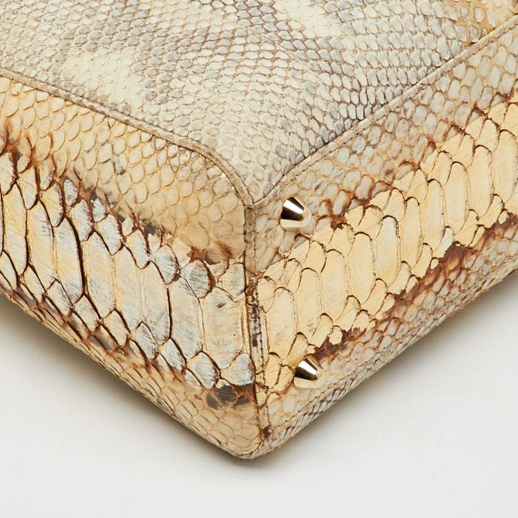 Pre Owned Dior Gold/Beige Python Large Lady Dior Tote