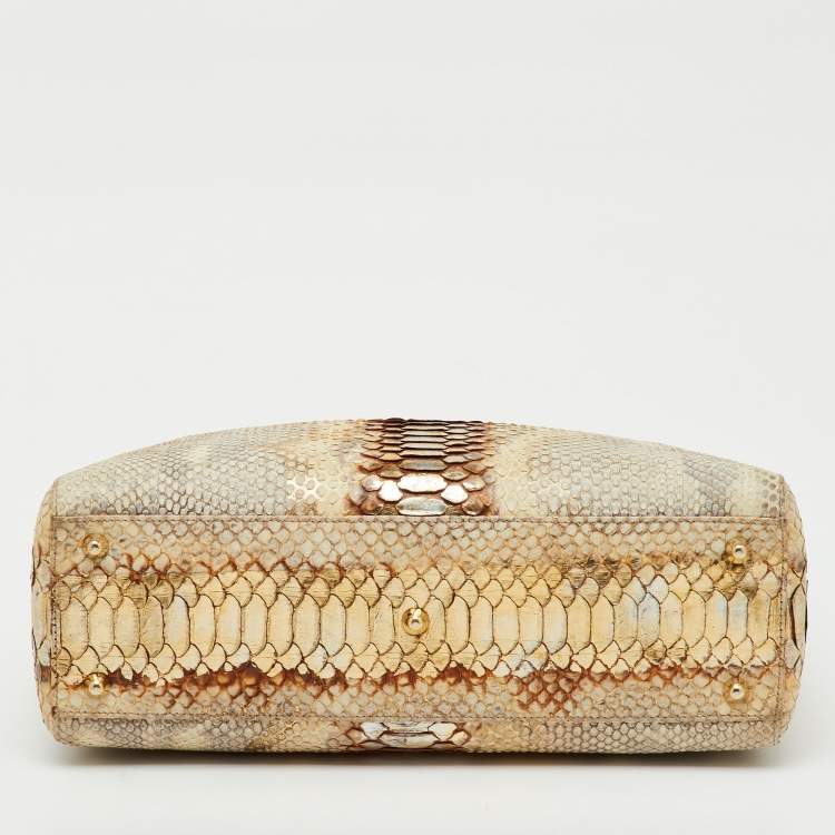 Pre Owned Dior Gold/Beige Python Large Lady Dior Tote