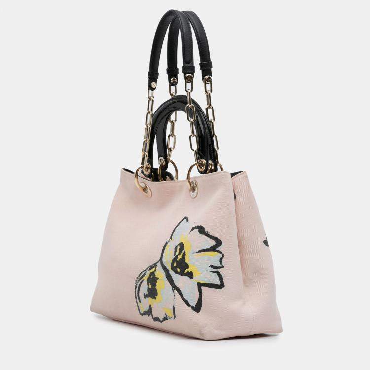 Pre Owned Dior Pink Limited Edition Medium Canvas Floral Printed Diorissimo Satchel