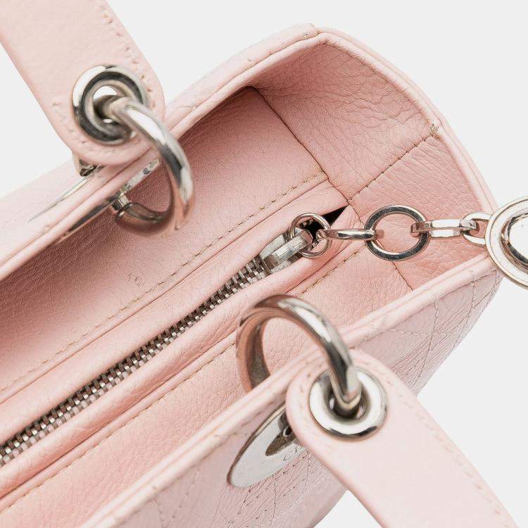 Pre Owned Dior Pink Medium Calfskin Cannage Stitched Lady Dior