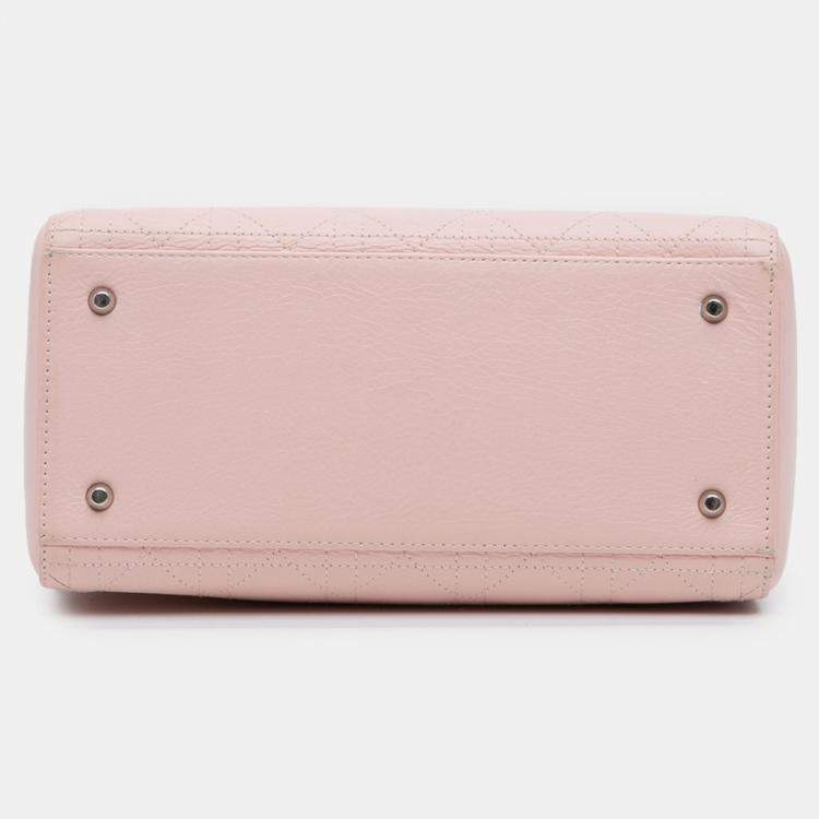 Pre Owned Dior Pink Medium Calfskin Cannage Stitched Lady Dior