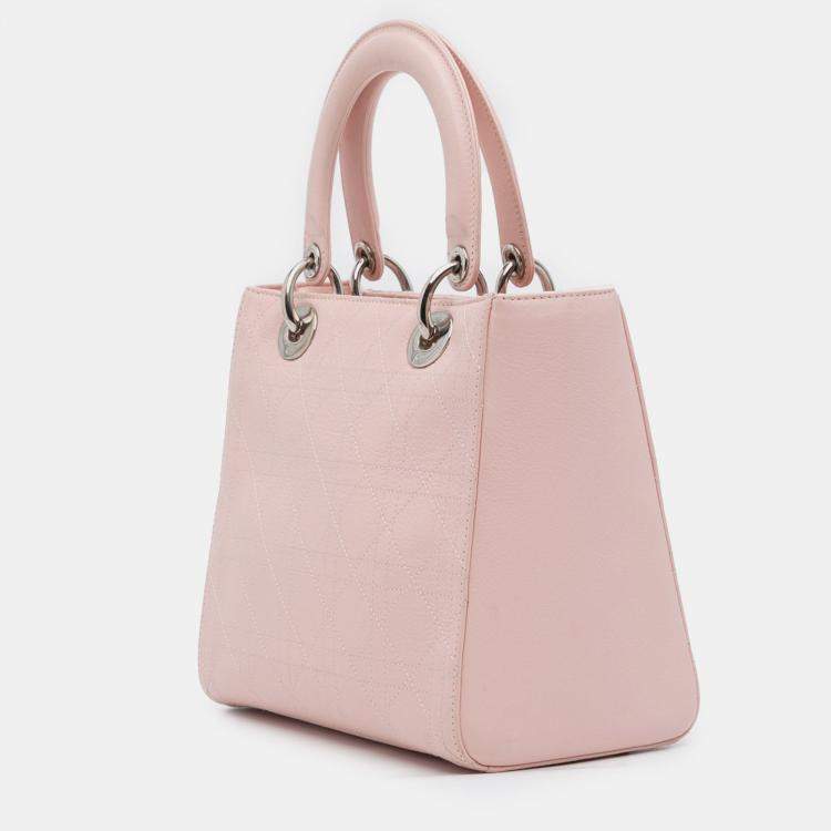 Pre Owned Dior Pink Medium Calfskin Cannage Stitched Lady Dior