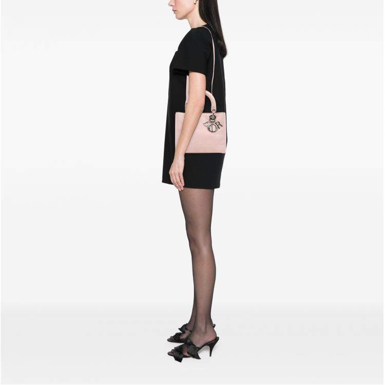 Pre Owned Dior Pink Medium Calfskin Cannage Stitched Lady Dior