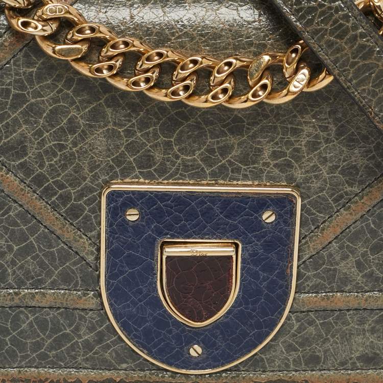 Pre Owned Dior Green Ceramic Effect Leather Diorama Club Shoulder Bag