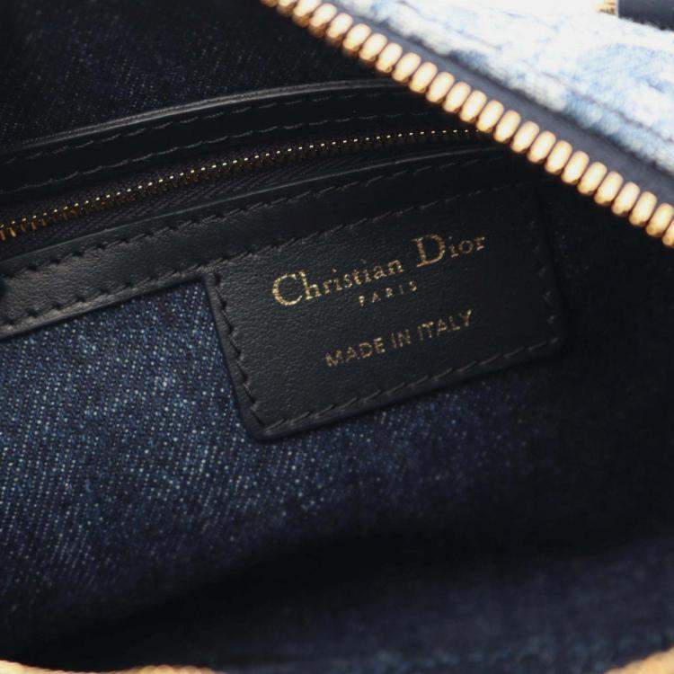 Pre Owned Christian Dior Dior Groove 20 Small Oblique Jacquard Handbag In Denim And Leather Navy Blue