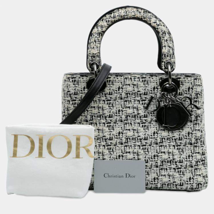 Pre Owned Dior White Medium Tweed Lady Dior