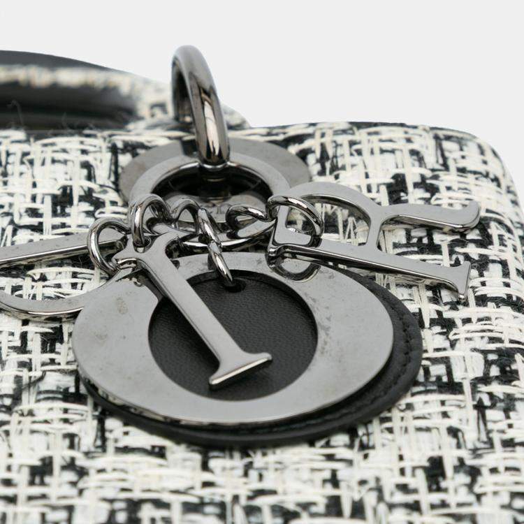 Pre Owned Dior White Medium Tweed Lady Dior