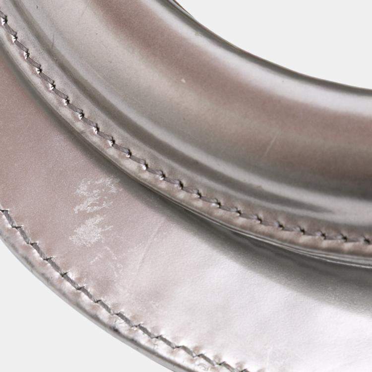 Pre Owned Dior Silver Medium Metallic Patent Lady Dior