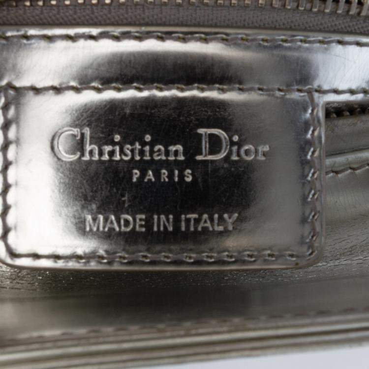 Pre Owned Dior Silver Medium Metallic Patent Lady Dior