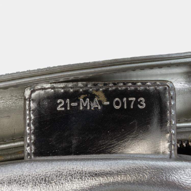 Pre Owned Dior Silver Medium Metallic Patent Lady Dior