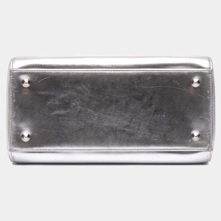 Pre Owned Dior Silver Medium Metallic Patent Lady Dior