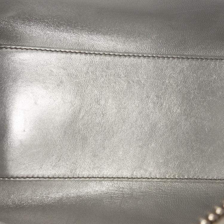 Pre Owned Dior Silver Medium Metallic Patent Lady Dior