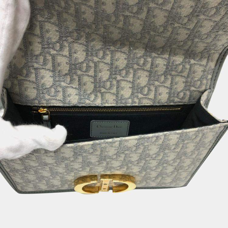 Pre Owned Christian Dior Dior Cd Logo Montaigne Oblique Green/Grey Canvas Leather Shoulder Bag