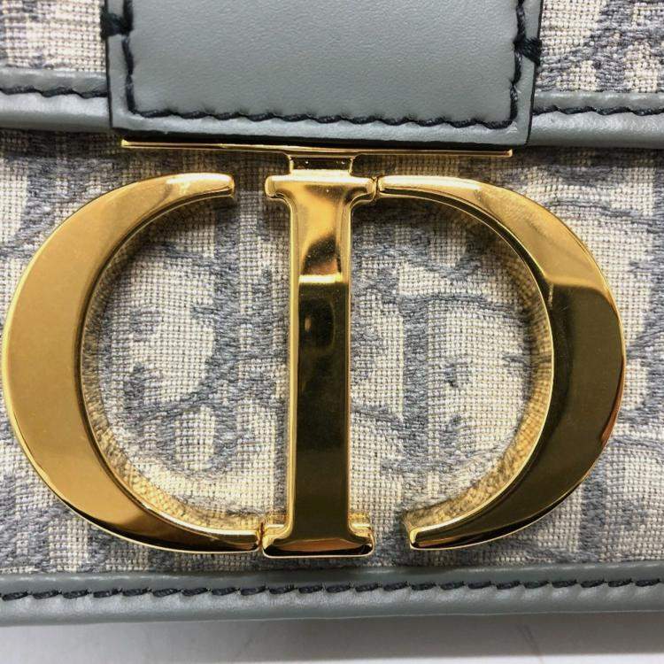 Pre Owned Christian Dior Dior Cd Logo Montaigne Oblique Green/Grey Canvas Leather Shoulder Bag