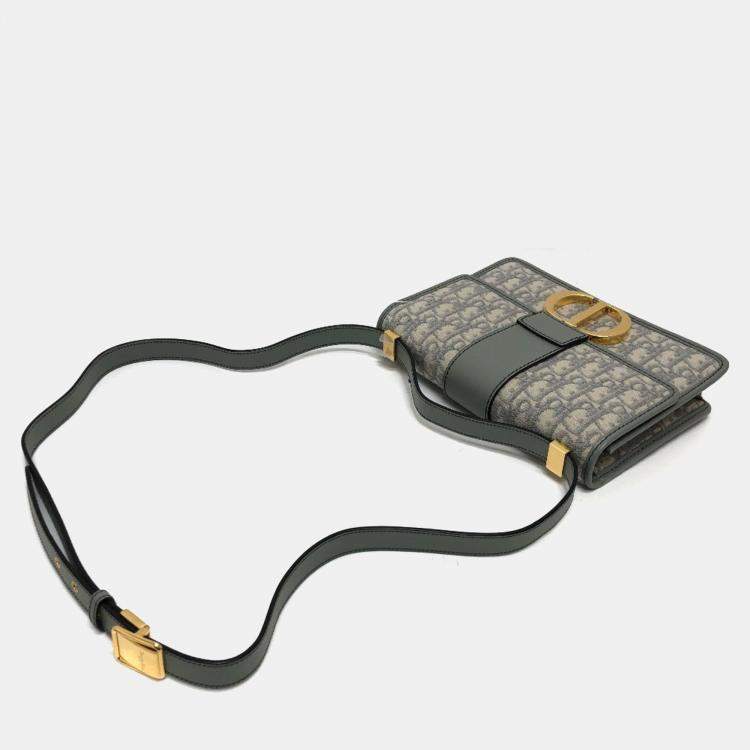 Pre Owned Christian Dior Dior Cd Logo Montaigne Oblique Green/Grey Canvas Leather Shoulder Bag