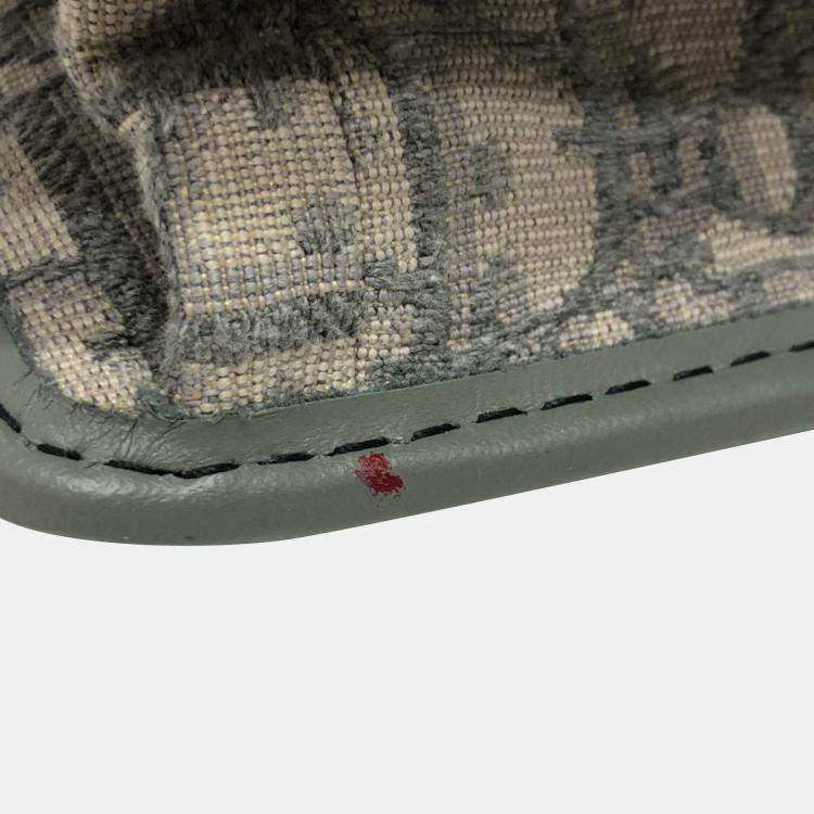 Pre Owned Christian Dior Dior Cd Logo Montaigne Oblique Green/Grey Canvas Leather Shoulder Bag