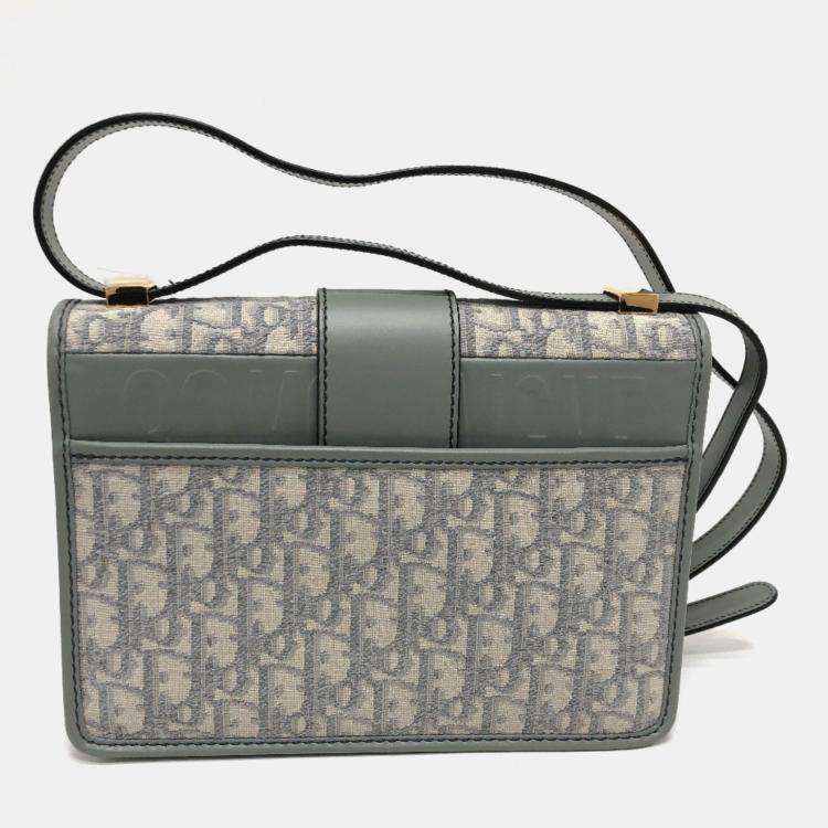 Pre Owned Christian Dior Dior Cd Logo Montaigne Oblique Green/Grey Canvas Leather Shoulder Bag