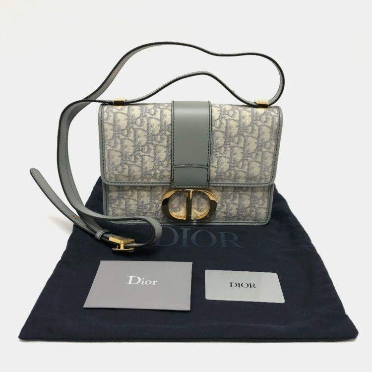 Pre Owned Christian Dior Dior Cd Logo Montaigne Oblique Green/Grey Canvas Leather Shoulder Bag
