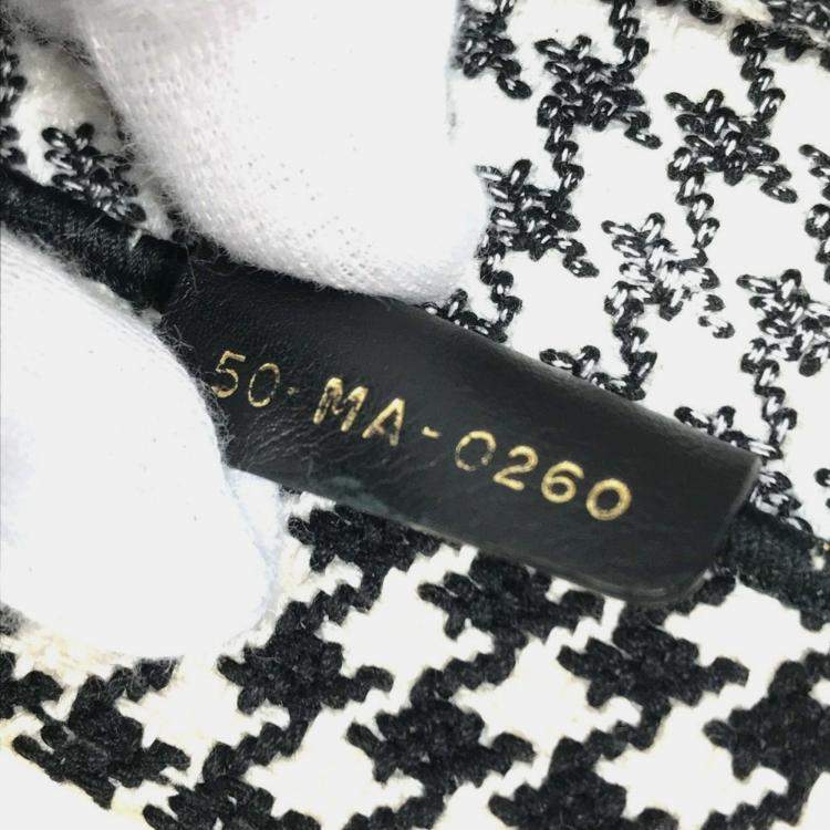 Pre Owned Christian Dior Dior Houndstooth Embroidered Book Tote Canvas Shoulder Bag In White/Black