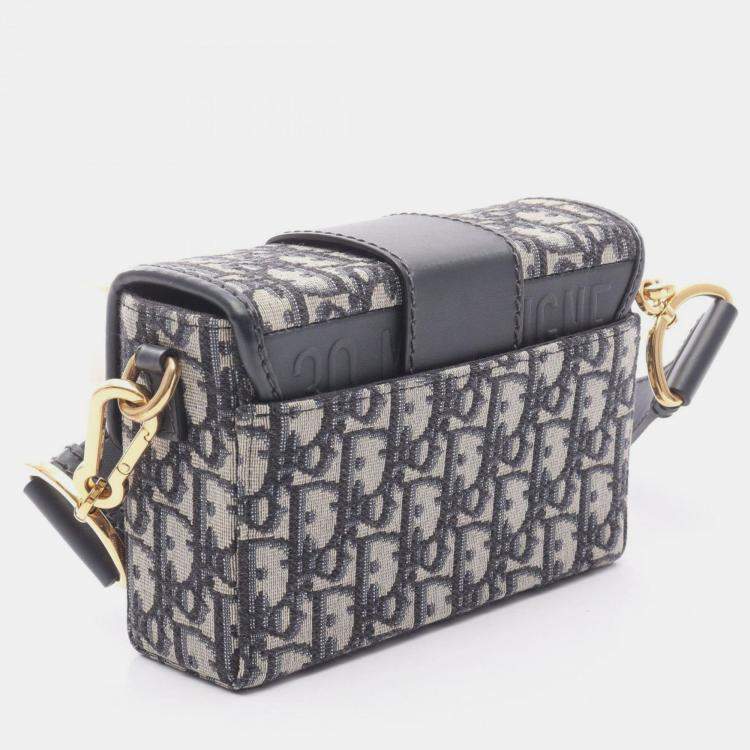 Pre Owned Christian Dior Dior 30 Montaigne Oblique Shoulder Bag Canvas And Leather Beige Navy Black