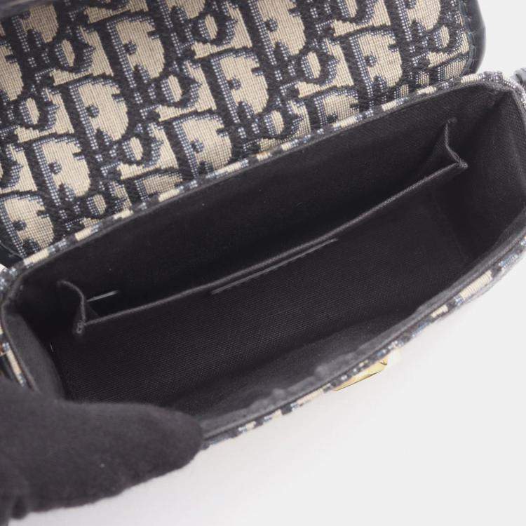 Pre Owned Christian Dior Dior 30 Montaigne Oblique Shoulder Bag Canvas And Leather Beige Navy Black