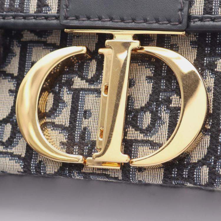Pre Owned Christian Dior Dior 30 Montaigne Oblique Shoulder Bag Canvas And Leather Beige Navy Black