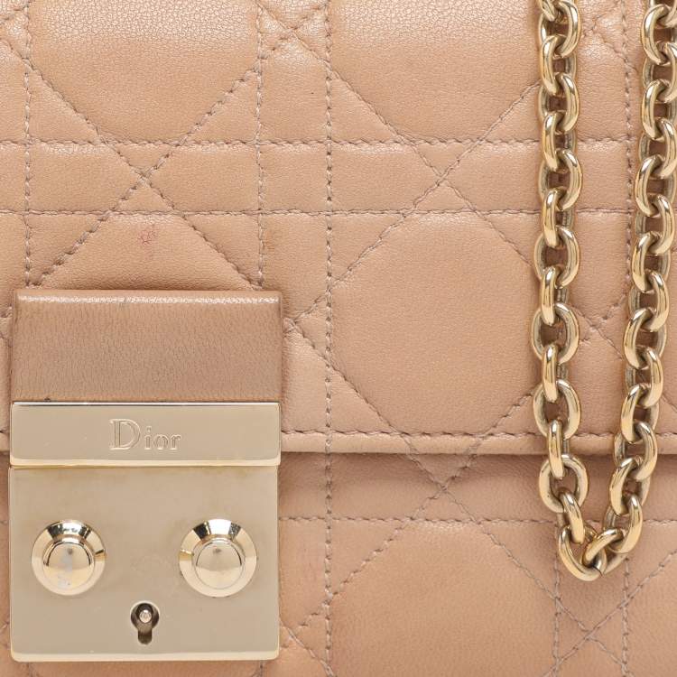 Pre Owned Dior Beige Cannage Leather Miss Dior Promenade Wallet on Chain