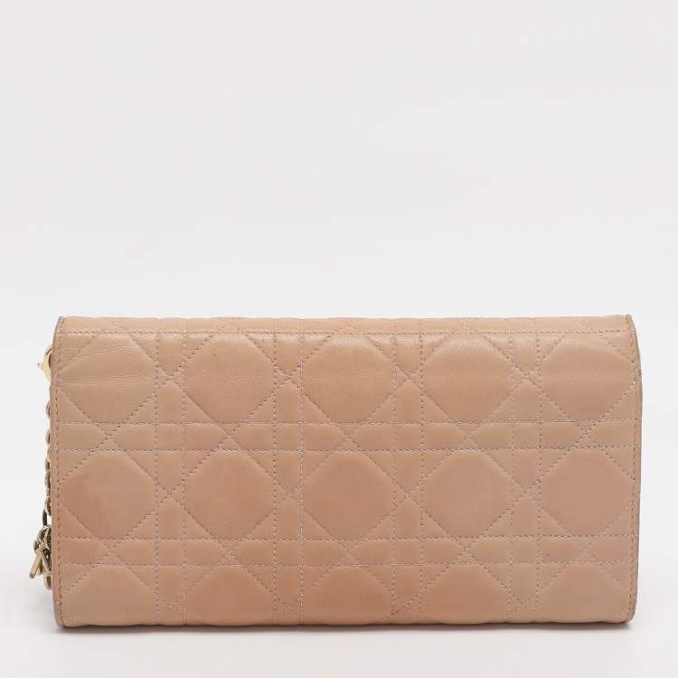 Pre Owned Dior Beige Cannage Leather Miss Dior Promenade Wallet on Chain