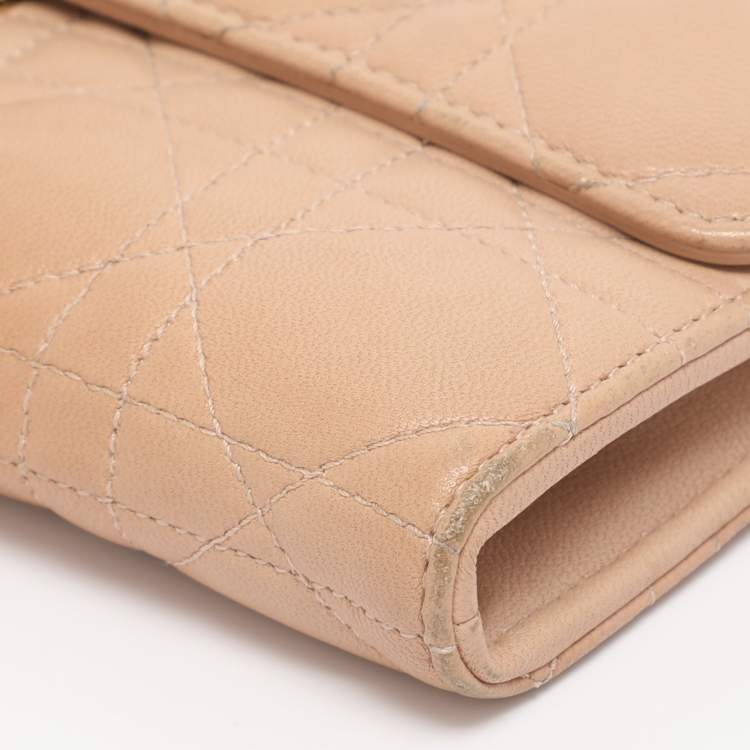 Pre Owned Dior Beige Cannage Leather Miss Dior Promenade Wallet on Chain