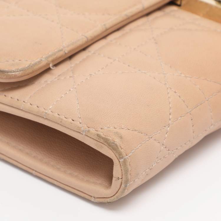 Pre Owned Dior Beige Cannage Leather Miss Dior Promenade Wallet on Chain