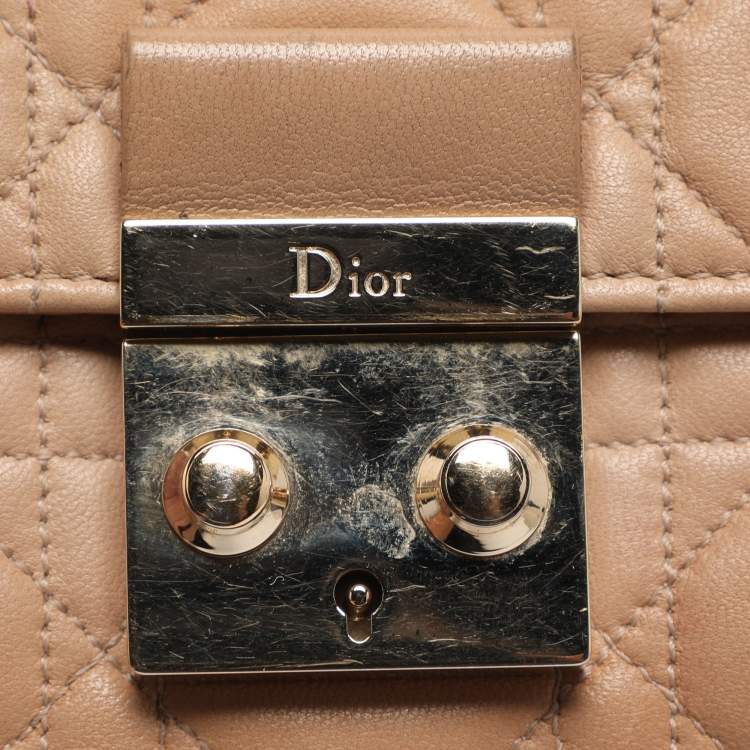 Pre Owned Dior Beige Cannage Leather Miss Dior Promenade Wallet on Chain