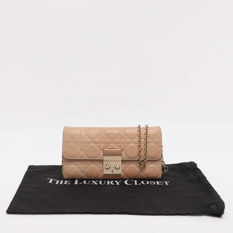 Pre Owned Dior Beige Cannage Leather Miss Dior Promenade Wallet on Chain