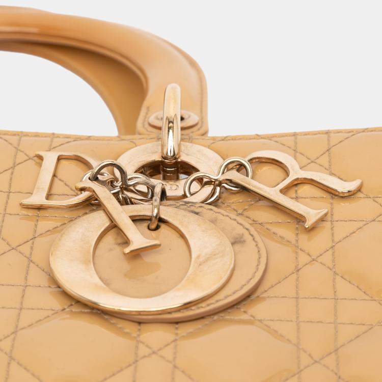 Pre Owned Dior Lady Dior Large Patent Leather Top Handle Bag