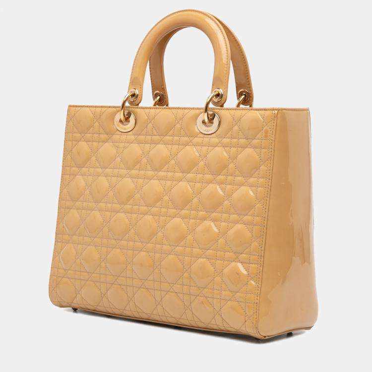 Pre Owned Dior Lady Dior Large Patent Leather Top Handle Bag