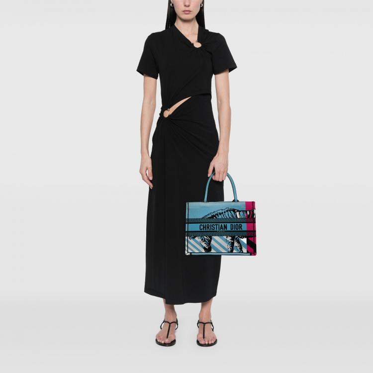 Pre Owned Dior Blue Medium Embroidered Canvas Zebra D Jungle Pop Book Tote