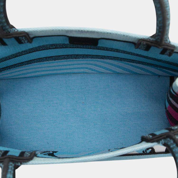 Pre Owned Dior Blue Medium Embroidered Canvas Zebra D Jungle Pop Book Tote