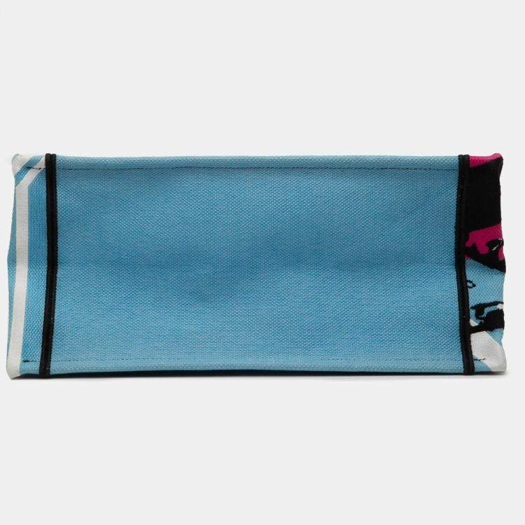 Pre Owned Dior Blue Medium Embroidered Canvas Zebra D Jungle Pop Book Tote
