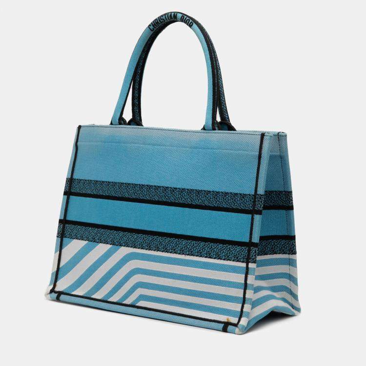 Pre Owned Dior Blue Medium Embroidered Canvas Zebra D Jungle Pop Book Tote