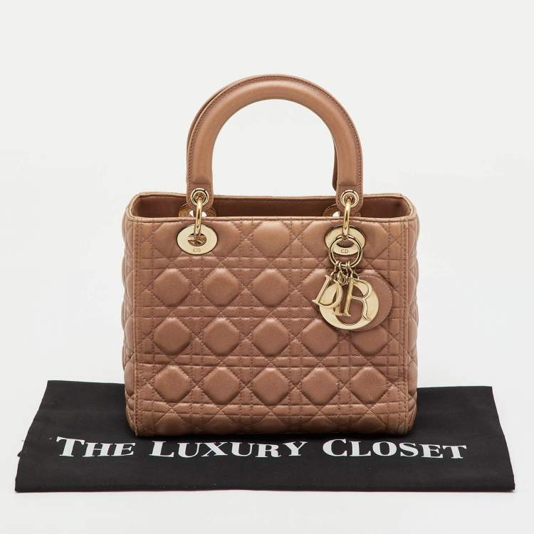 Pre Owned Dior Beige Cannage Leather Medium Lady Dior Tote