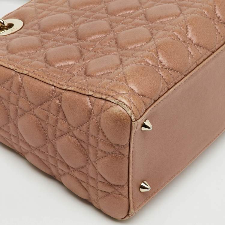 Pre Owned Dior Beige Cannage Leather Medium Lady Dior Tote